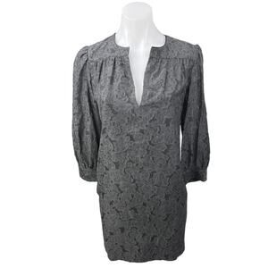 Elizabeth and James Heidi Gray Silk Long Sleeve V Neck Mini Shift Dress Size 0